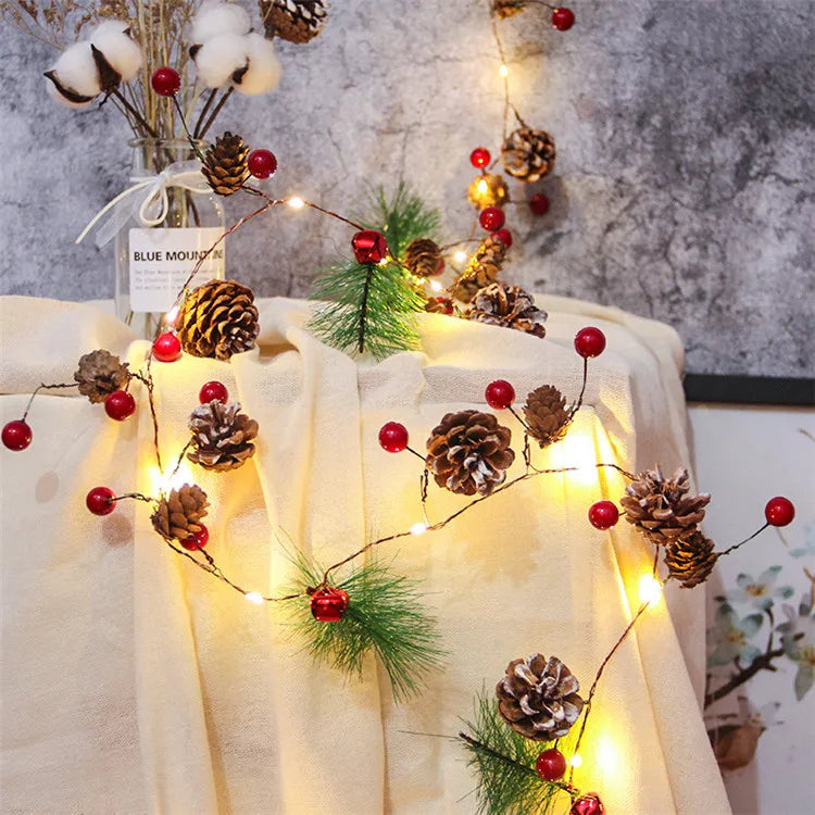 Battery Powered 2m Christmas Copper Wire Pine Cones LED Lights for Home Christmas Garland Tree Bedroom Fairy Lights Holiday