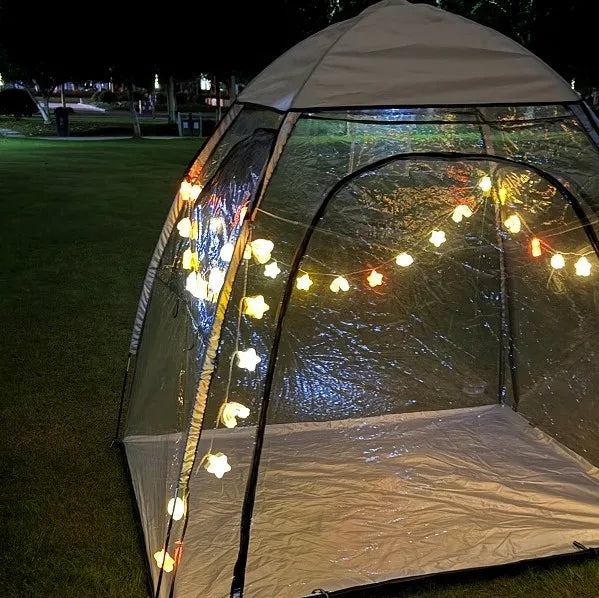Transparent PVC Tent with Fairy Lights for Outdoor Camping, PVC Bubble Tent with Romantic Night Lights, Winter Clear PVC Tent