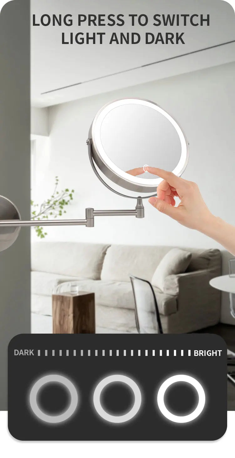 8 Inch Wall Mounted Bathroom Mirror Adjustable LED Makeup Mirror 10X Magnifying Touch Vanity Cosmetic Mirrors with Light