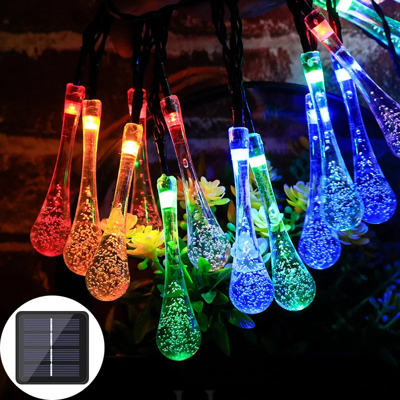 Solar String Lights Outdoor Waterproof Water Drop with 8 Lighting Modes for Garden Wedding Party Patio Holiday Decor