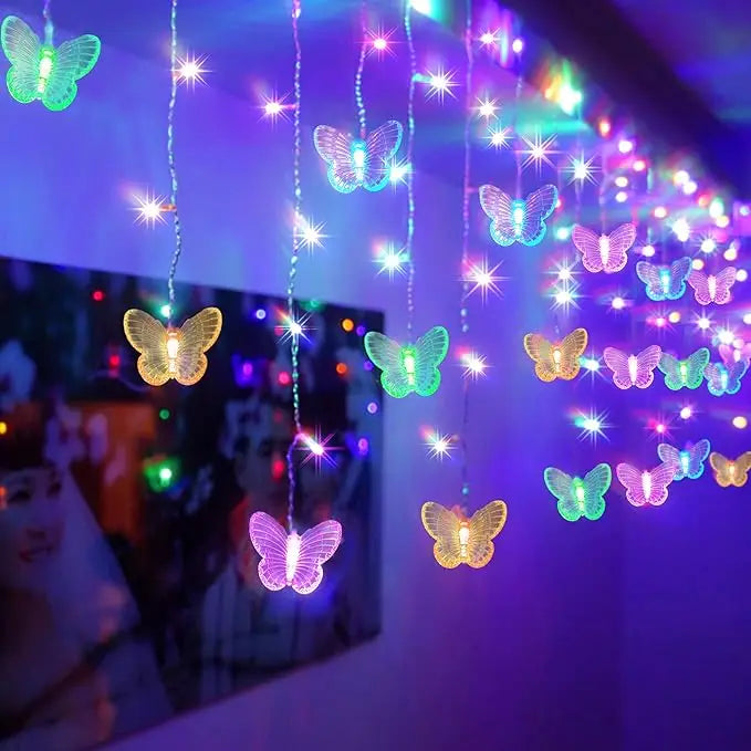 Butterfly Curtain Fairy Lights Twinkle Icicle String Lights Waterproof for Kids Bedroom Indoor Outdoor Christmas Wedding Party