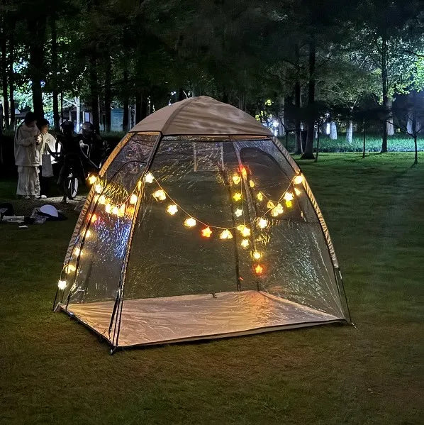 Transparent PVC Tent with Fairy Lights for Outdoor Camping, PVC Bubble Tent with Romantic Night Lights, Winter Clear PVC Tent