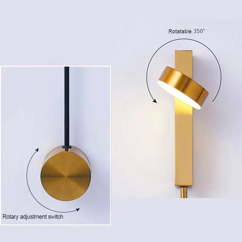 Led indoor wall lamps rotation dimming switch led wall light modern stai wall deco wall sconce livingroom golden led luminaire
