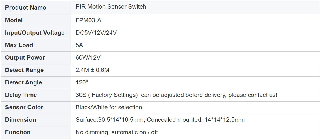 Smart home lighting LED light with sensor DC12V 24V infrared Pir motion detector automatic sensor switch