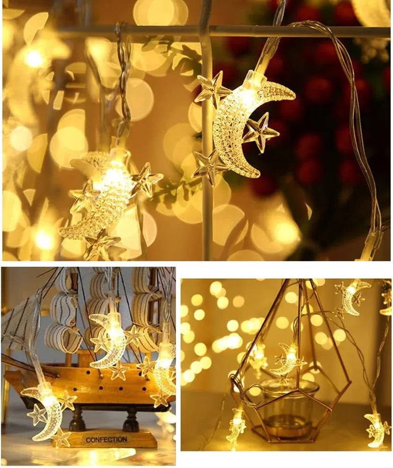 13Ft Ramadan  Star Moon String Lights  20 LED Fairy Lights Battery Operated with 2 Modes Indoor Twinkle  Eid  Decorations