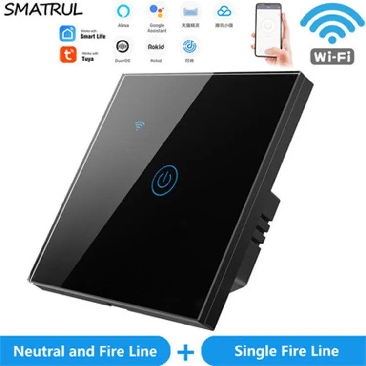 Touch Panel Wall Wifi Smart Home Lighting Timing Switch Voice Control 1 Button Black/Golden/White With APP Alexa Use