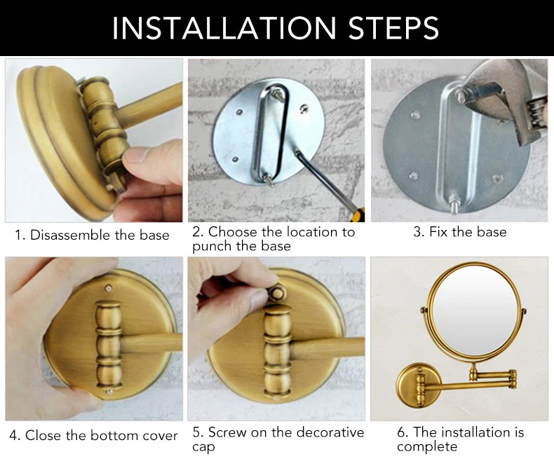 Bathroom Accessories Makeup Mirror Bath Mirror Antique Bronze Wall Mounted Magnifier Bathroom Mirrors Bathroom Hardware-80290