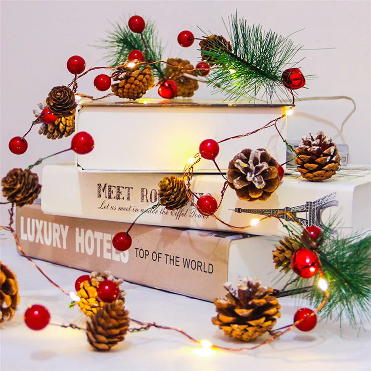 Battery Powered 2m Christmas Copper Wire Pine Cones LED Lights for Home Christmas Garland Tree Bedroom Fairy Lights Holiday