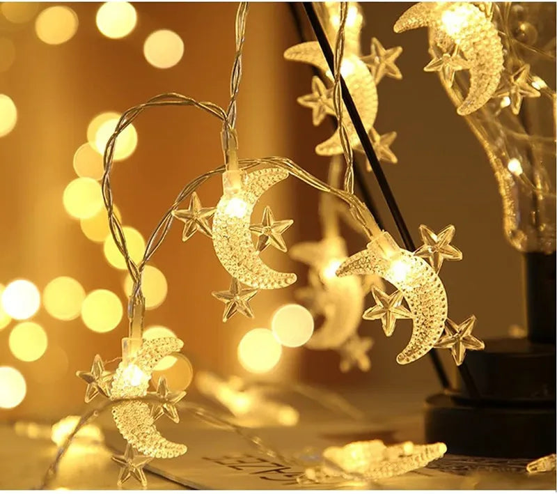 13Ft Ramadan  Star Moon String Lights  20 LED Fairy Lights Battery Operated with 2 Modes Indoor Twinkle  Eid  Decorations