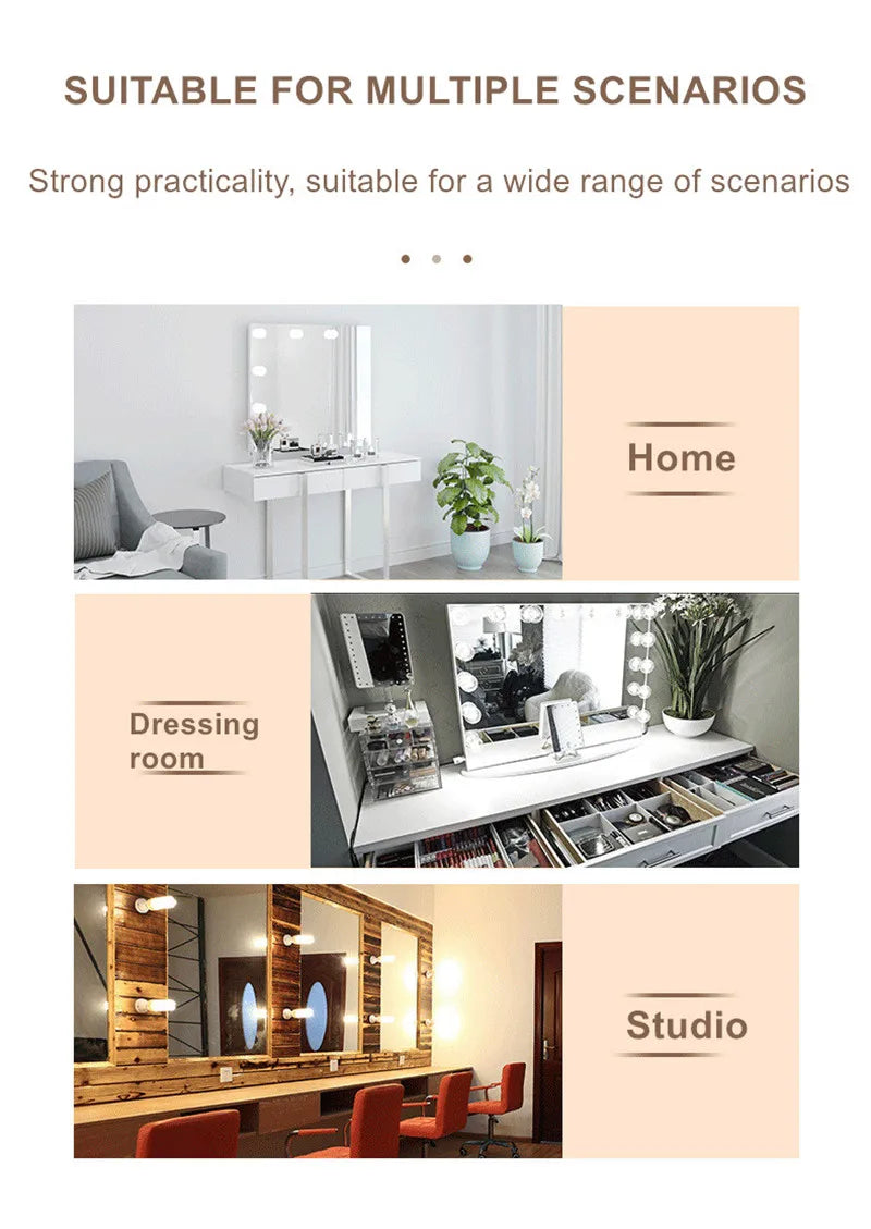LED Light Makeup Mirror Bulbs Vanity Lights USB 12V Bathroom Dressing Table Lighting Dimmable LED Vanity Light For Mirror Light
