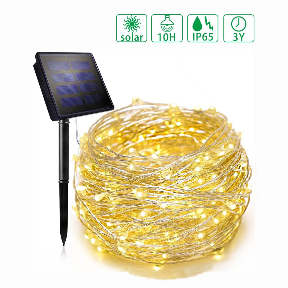 IP65 10m 100leds Solar String Lights Flexible LED Copper Wire Lights Christmas String Lights