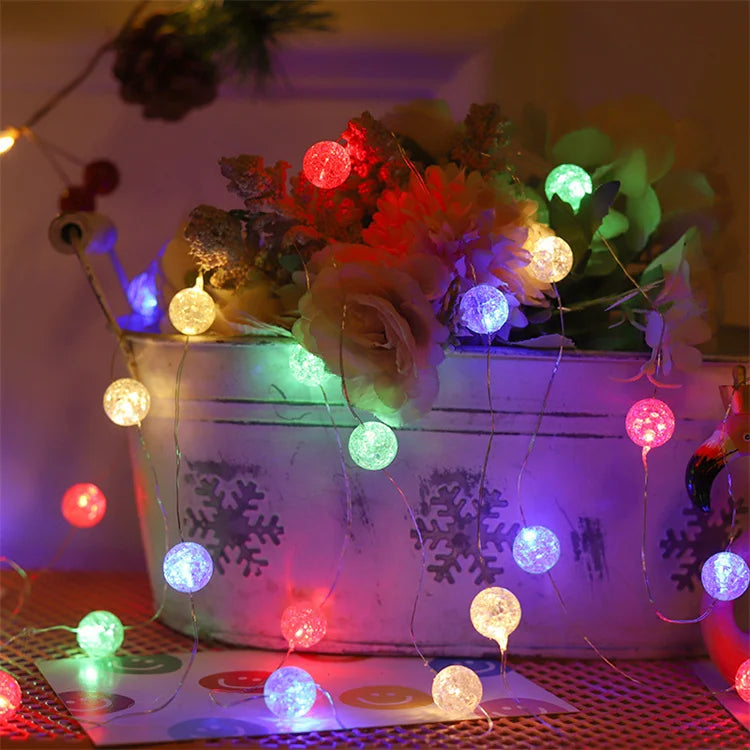 LED Power Cracked Bead Blossom Flower Garland LED String Fairy Lights Crystal Flowers Yard Lamp Wedding Decoration
