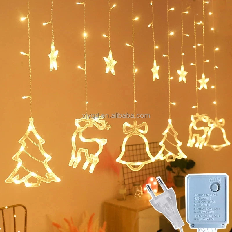 3.5M LED Christmas Curtain Lights String 220V EU Plug Home Indoor Decor Fairy Lights 8 Mode Xmas Garland Lamp for Wedding Party