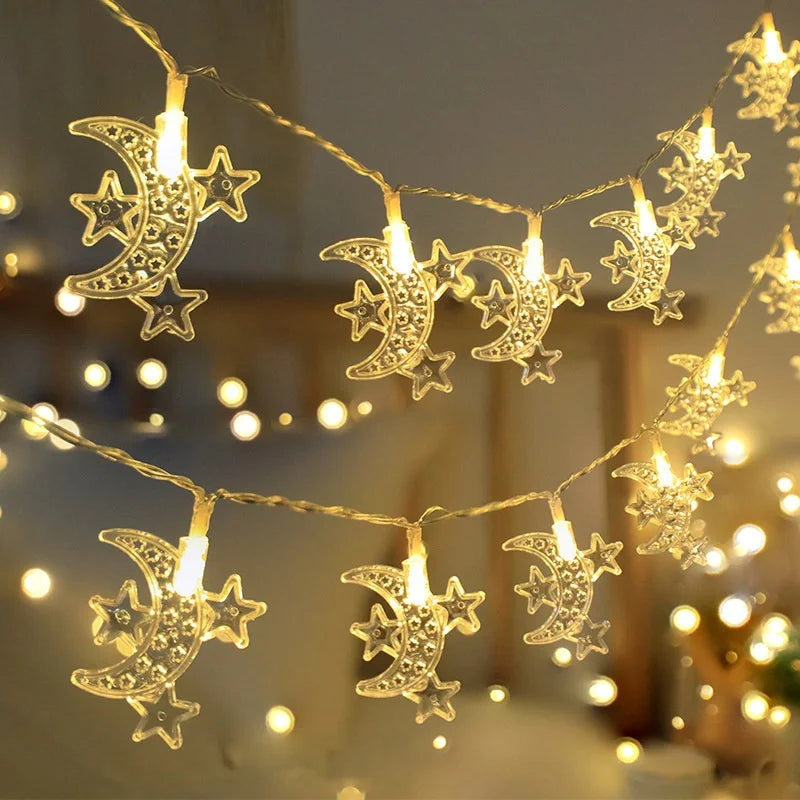 3M 6M 1.5M LED String Lights Ramadan Star Moon Fairy Lights for Christmas Eid Mubarak Decorations IP44 Rated Festive Home Decor