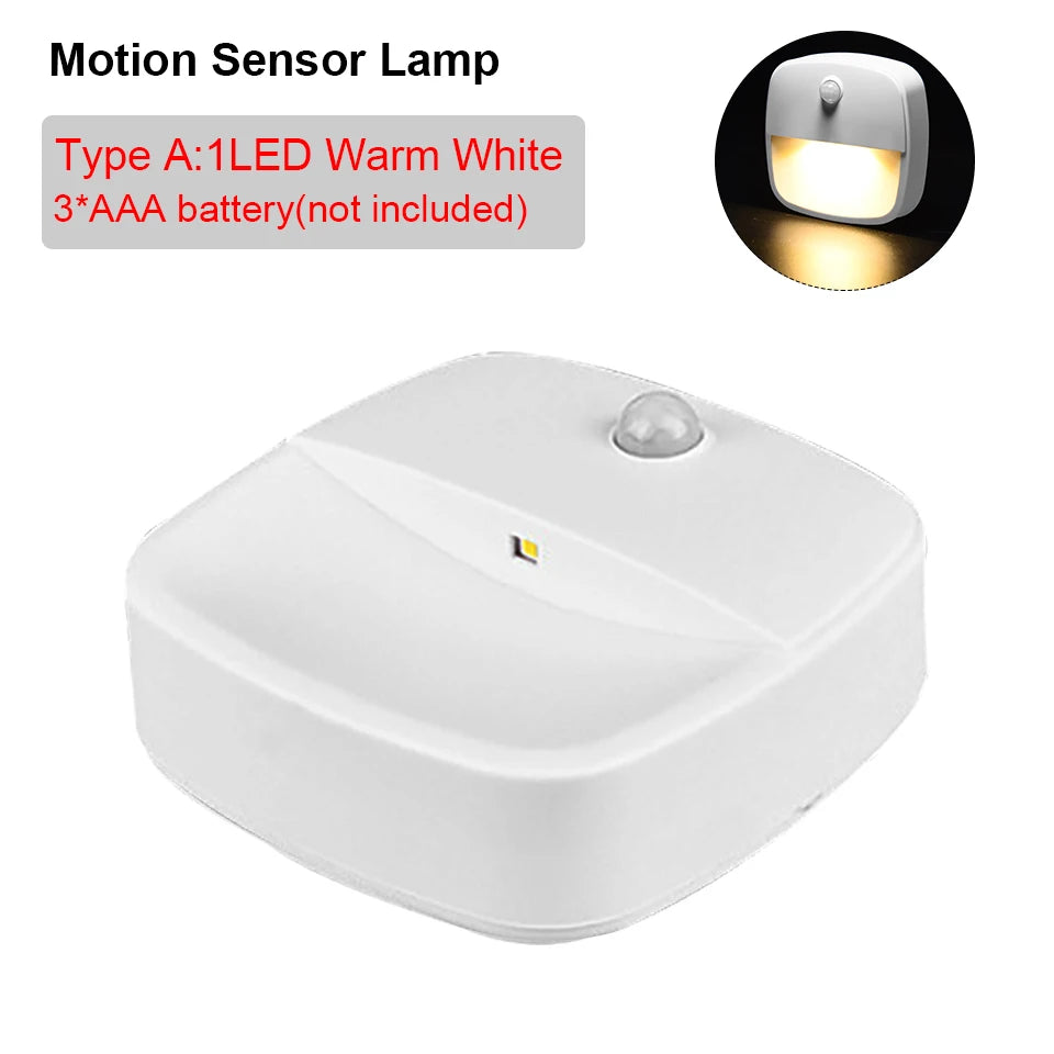 Smart Motion Sensor Night Light Battery Operated LED Lamp for Bedside Kids Bedroom Hallway Pathway Toilet - Automatic Lighting