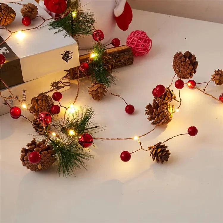 Battery Powered 2m Christmas Copper Wire Pine Cones LED Lights for Home Christmas Garland Tree Bedroom Fairy Lights Holiday
