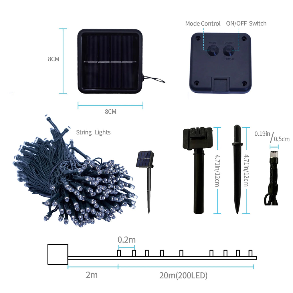 Solar Christmas Outdoor Waterproof Garden String Lights 8 Modes Fairy Lights for Xmas Yard Porch Camping Decoration