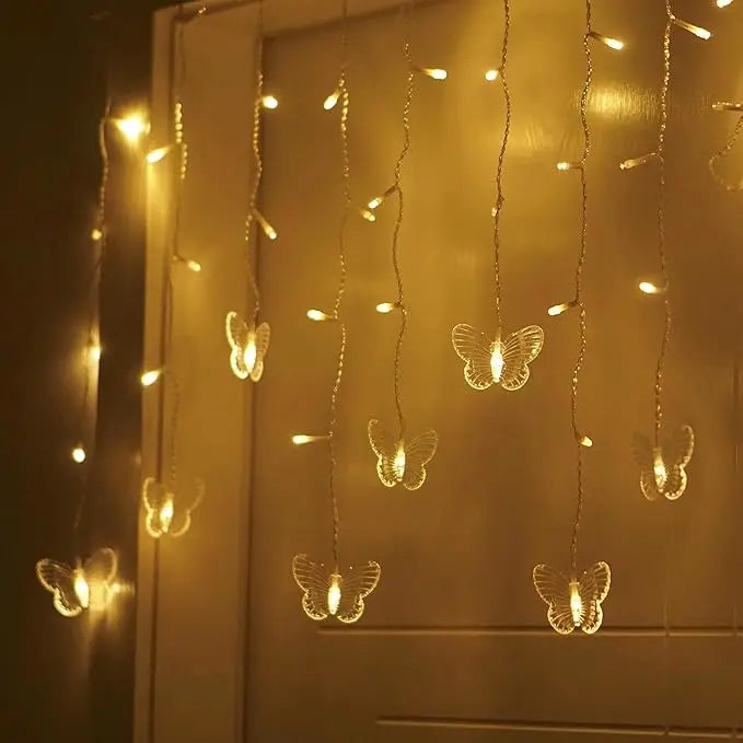 Butterfly Curtain Fairy Lights Twinkle Icicle String Lights Waterproof for Kids Bedroom Indoor Outdoor Christmas Wedding Party