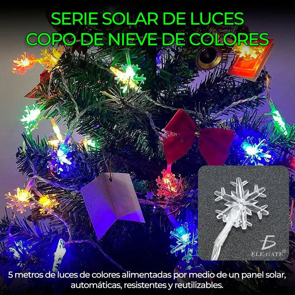 Solar String Lights Colorful Snowflake 5 Meters Made in Mexico