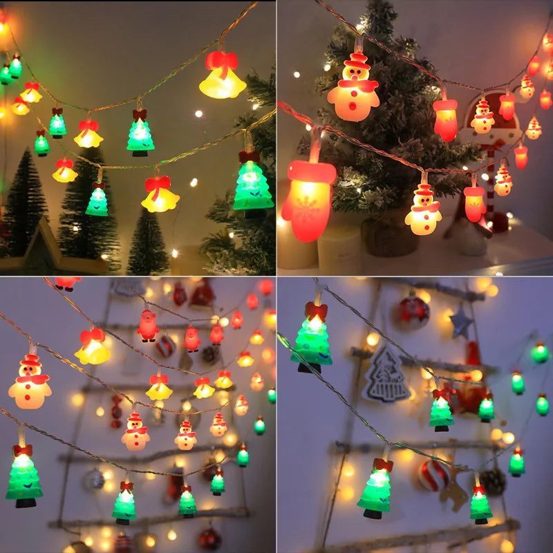 Snowmen Bells Christmas Trees Santa Claus Battery String Lights  Indoor Outdoor Fairy Lights for Holiday Party Room