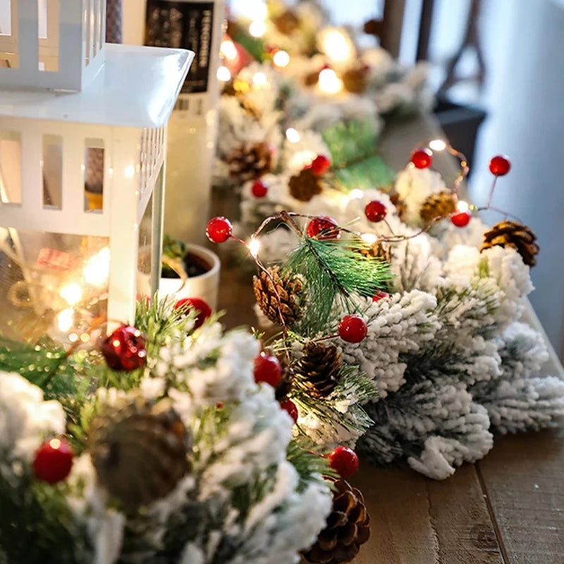 2M 20Leds Garland With fairy Lights Pine Cone Berries Indoor and Outdoor Christmas Tree Lights Winter Holiday New Year Decor