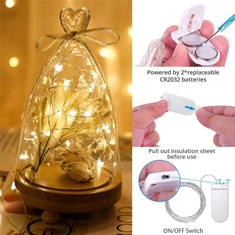 10 LED CR2032 Battery Button Operated Fairy Lights Mini Copper Wire String Lights for DIY Home Wedding Holiday Party Christmas