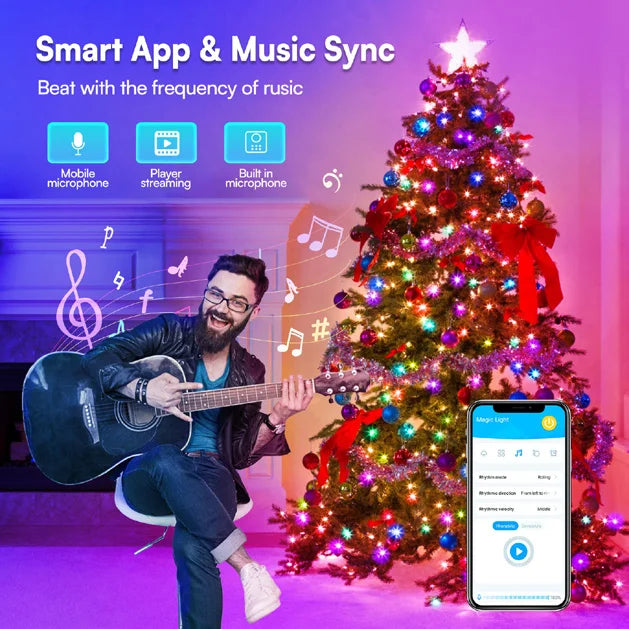 Led Christmas Lights 65.6ft, IP65 Waterproof, APP Supports Music Sync, Christmas Decorations, Indoor and Outdoor Fairy Lights