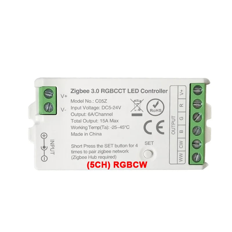 LEDEAST C04Z 4CH Tuya RGBW LED Controller DC5-24V 15A Voice Control Smart Home Lighting Zigbee 3.0 Dual White LED Controller