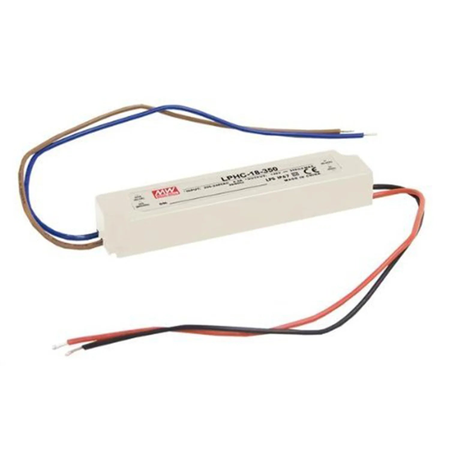MEAN WELL LPHC-18-350 LED Power Supply, 350mA 16.8W, IP67 Waterproof, 80% Efficient for Outdoor Displays and Smart Home Lighting