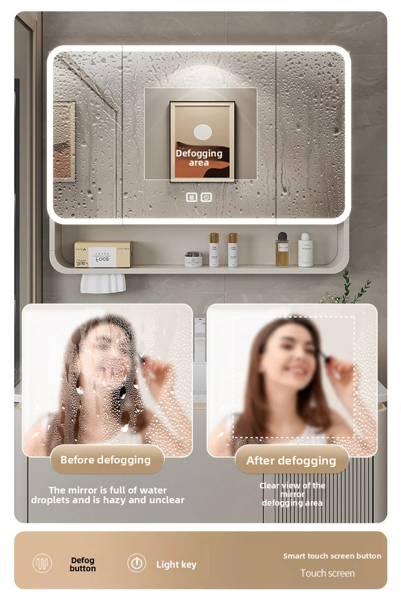 Smart LED Bathroom Mirror Cabinet - Space Aluminum Arc Wall-Mounted Organizer with Lighting Vanity Storage & Anti-Fog Technology