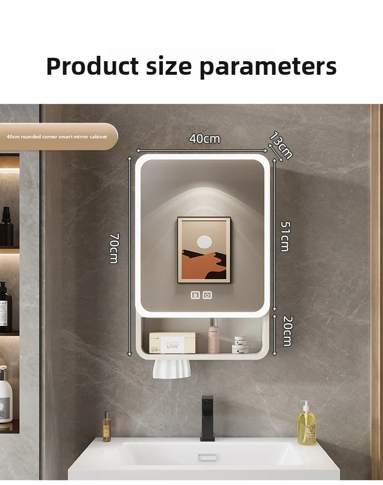 Smart LED Bathroom Mirror Cabinet - Space Aluminum Arc Wall-Mounted Organizer with Lighting Vanity Storage & Anti-Fog Technology