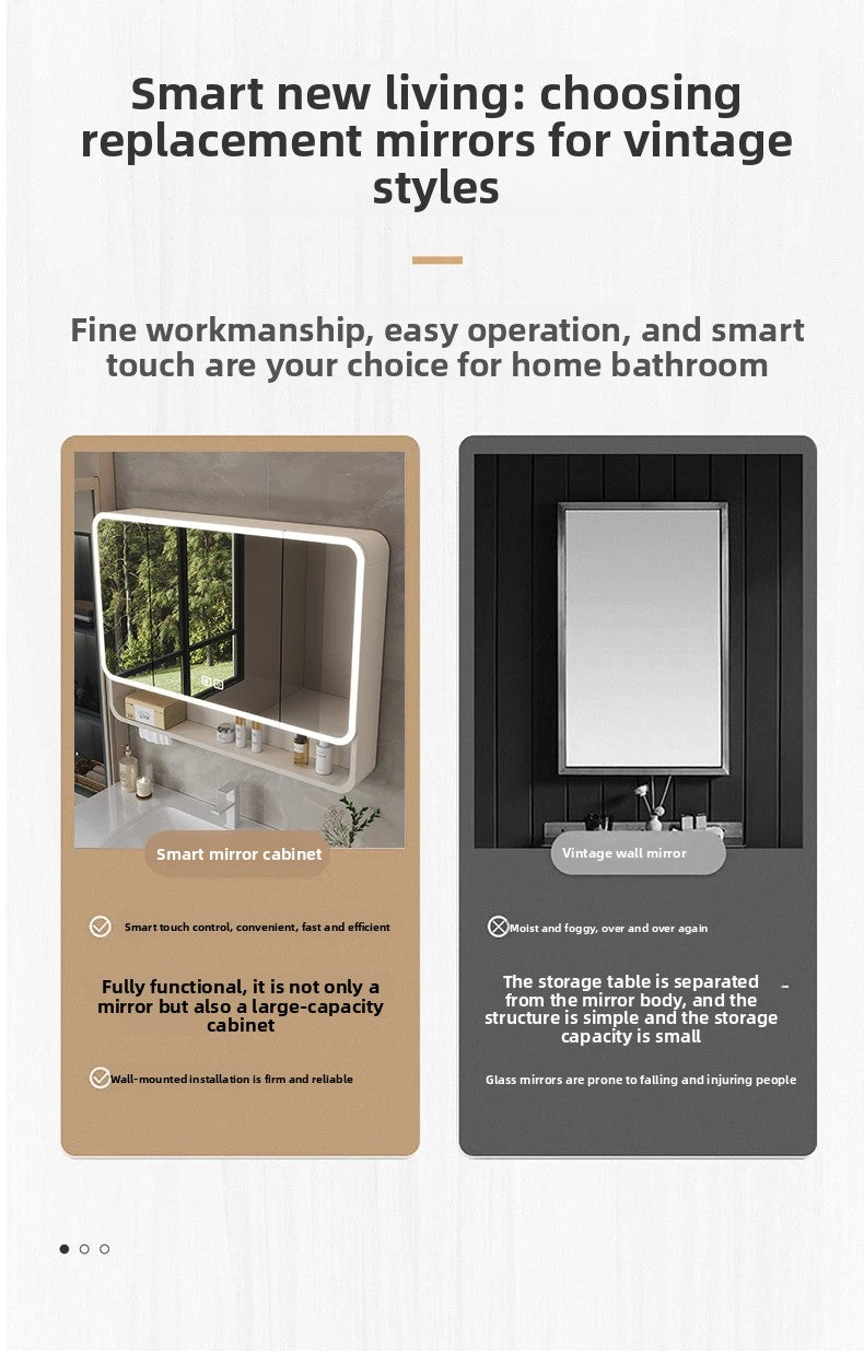 Smart LED Bathroom Mirror Cabinet - Space Aluminum Arc Wall-Mounted Organizer with Lighting Vanity Storage & Anti-Fog Technology