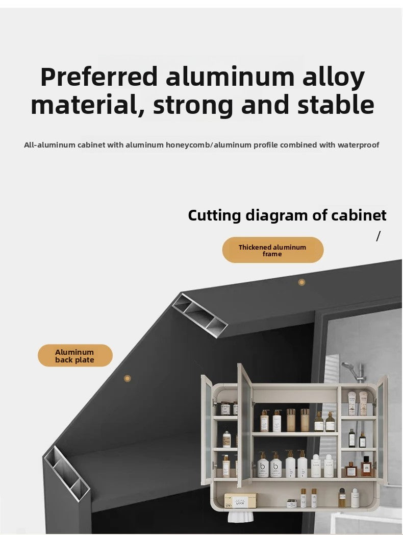 Smart LED Bathroom Mirror Cabinet - Space Aluminum Arc Wall-Mounted Organizer with Lighting Vanity Storage & Anti-Fog Technology