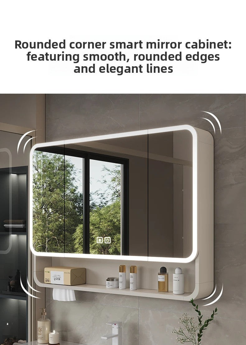Smart LED Bathroom Mirror Cabinet - Space Aluminum Arc Wall-Mounted Organizer with Lighting Vanity Storage & Anti-Fog Technology