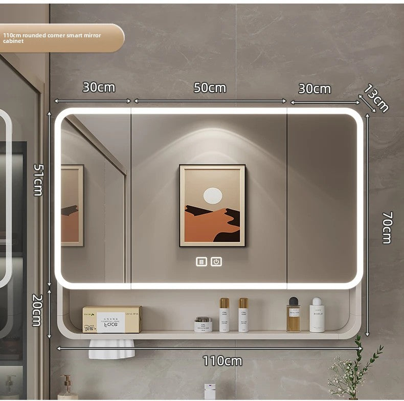 Smart LED Bathroom Mirror Cabinet - Space Aluminum Arc Wall-Mounted Organizer with Lighting Vanity Storage & Anti-Fog Technology