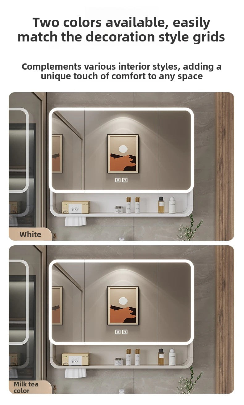 Smart LED Bathroom Mirror Cabinet - Space Aluminum Arc Wall-Mounted Organizer with Lighting Vanity Storage & Anti-Fog Technology