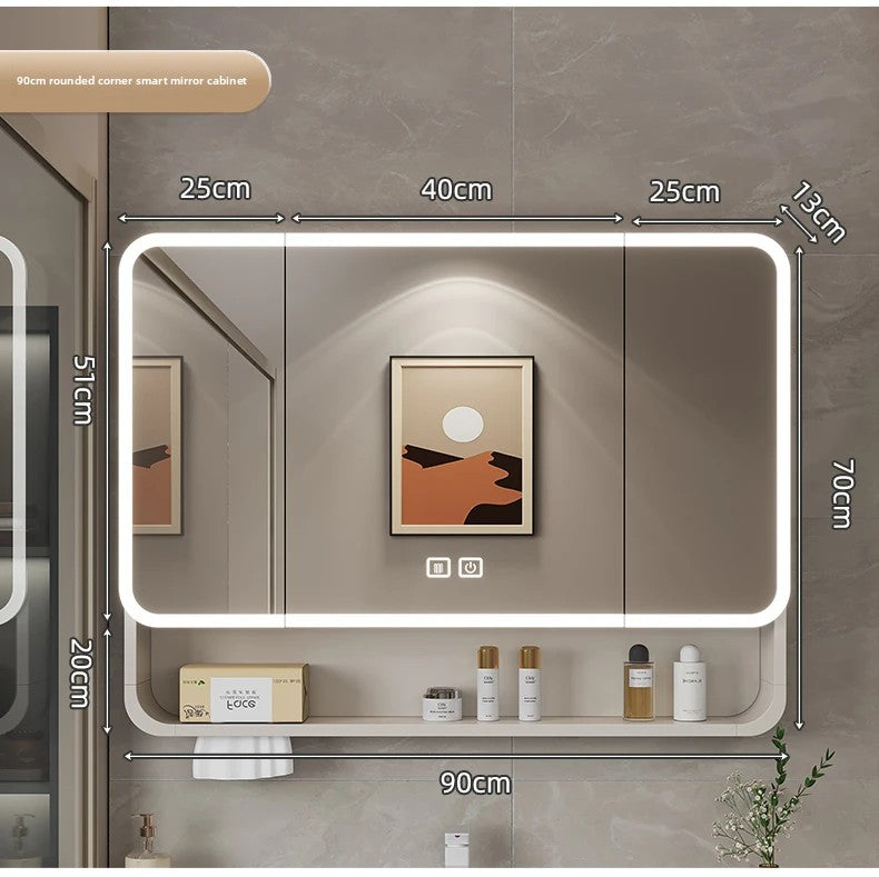 Smart LED Bathroom Mirror Cabinet - Space Aluminum Arc Wall-Mounted Organizer with Lighting Vanity Storage & Anti-Fog Technology