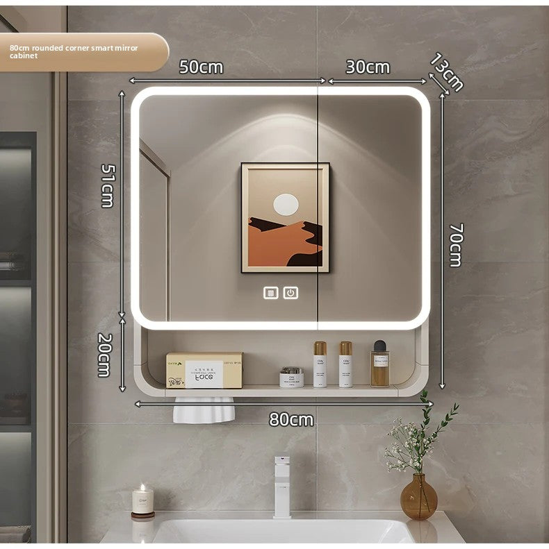 Smart LED Bathroom Mirror Cabinet - Space Aluminum Arc Wall-Mounted Organizer with Lighting Vanity Storage & Anti-Fog Technology