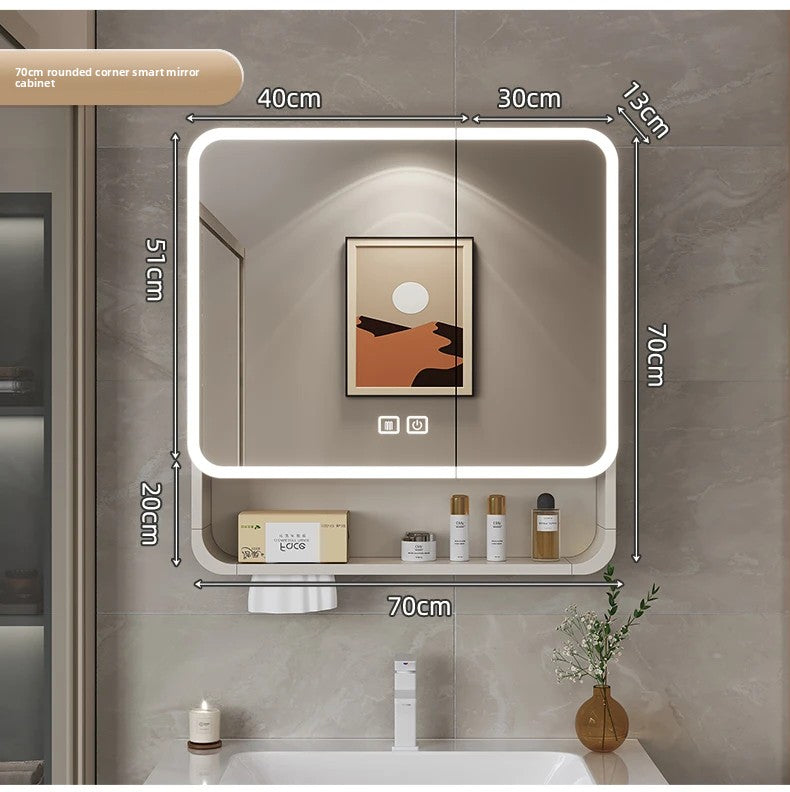 Smart LED Bathroom Mirror Cabinet - Space Aluminum Arc Wall-Mounted Organizer with Lighting Vanity Storage & Anti-Fog Technology