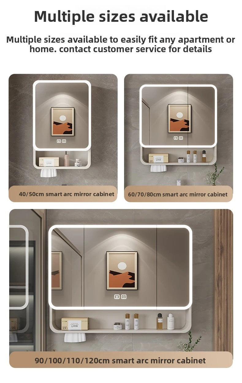 Smart LED Bathroom Mirror Cabinet - Space Aluminum Arc Wall-Mounted Organizer with Lighting Vanity Storage & Anti-Fog Technology