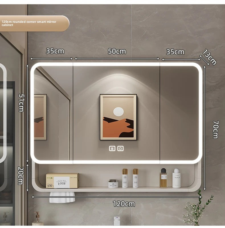 Smart LED Bathroom Mirror Cabinet - Space Aluminum Arc Wall-Mounted Organizer with Lighting Vanity Storage & Anti-Fog Technology