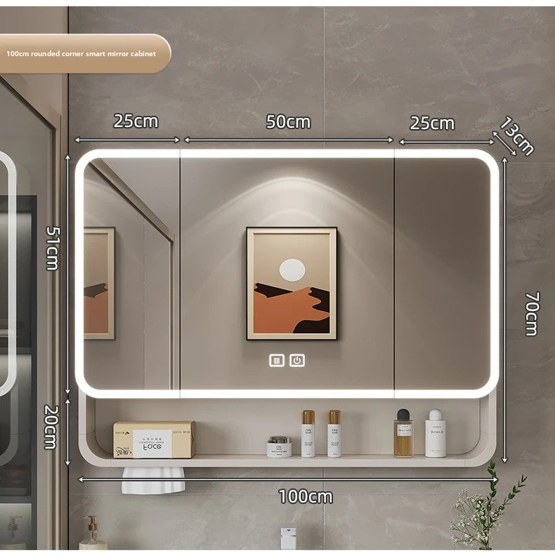 Smart LED Bathroom Mirror Cabinet - Space Aluminum Arc Wall-Mounted Organizer with Lighting Vanity Storage & Anti-Fog Technology