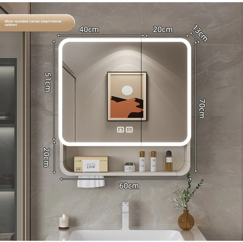 Smart LED Bathroom Mirror Cabinet - Space Aluminum Arc Wall-Mounted Organizer with Lighting Vanity Storage & Anti-Fog Technology
