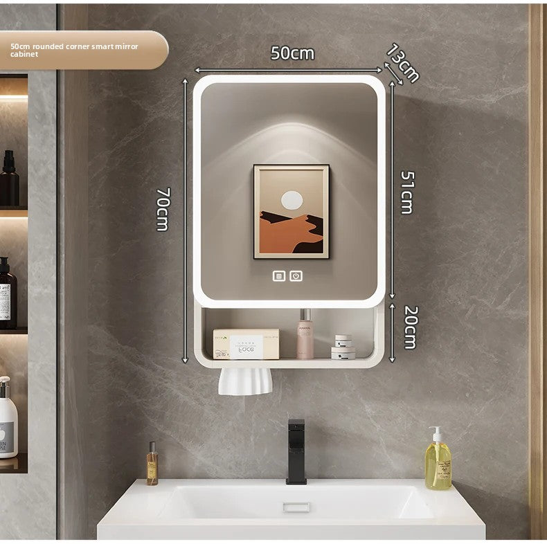 Smart LED Bathroom Mirror Cabinet - Space Aluminum Arc Wall-Mounted Organizer with Lighting Vanity Storage & Anti-Fog Technology