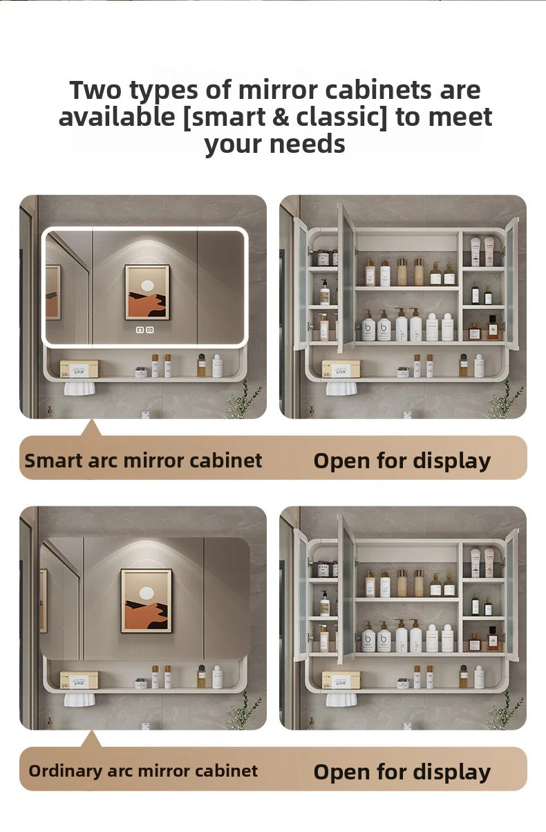 Smart LED Bathroom Mirror Cabinet - Space Aluminum Arc Wall-Mounted Organizer with Lighting Vanity Storage & Anti-Fog Technology
