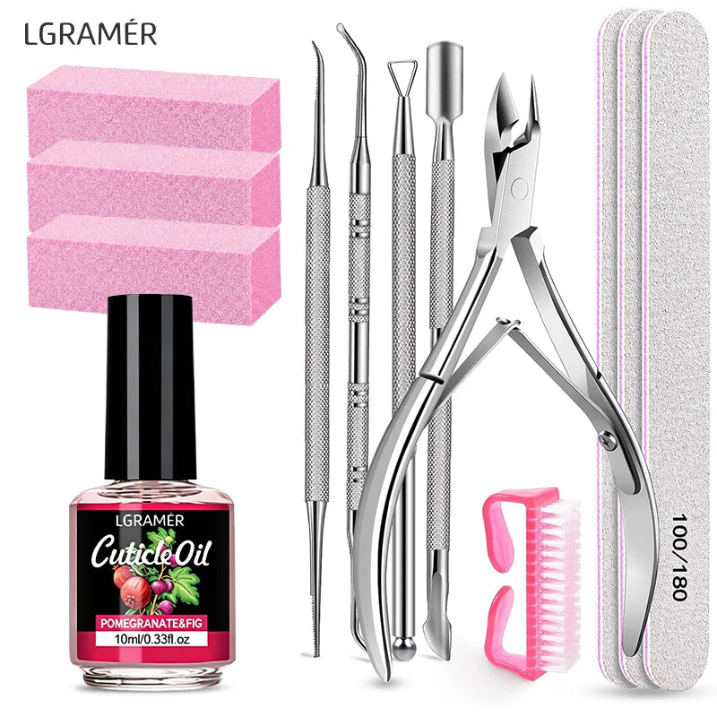 13Pcs Nail Files & Buffers,Manicure Tools Nail Care Kit with Nail File,Nail Buffer Block,Pusher Peeler,Cuticle Oil,Nail Prep Kit