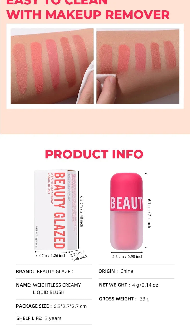 BEAUTY GLAZED 5 Colors Blush Serum Long Lasting Waterproof Natural Cheek Tint Blusher Matte Cream On Face Make Up Cosmetics