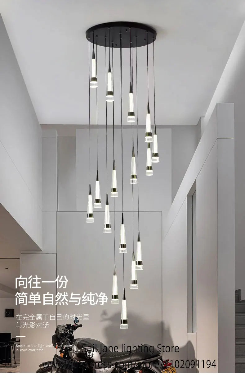 LED Attic Chandelier Villa Indoor Lighting Ceiling Pendant Modern Living Room Decorative Lamp Nordic Glossy Staircase Chandelier
