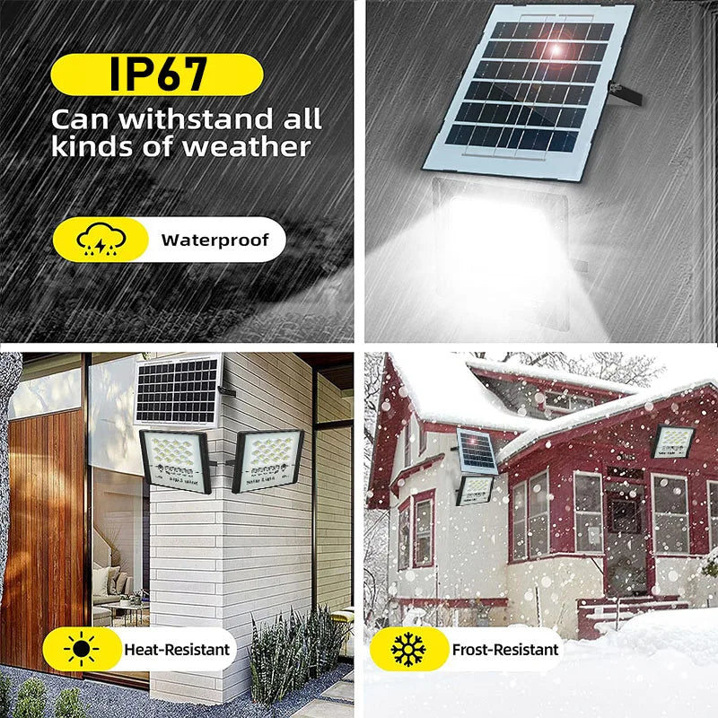 Super Brightness Solar Flood Light Outdoor 144 LED Brightness Sensor Adjustable Lamp IP67 Waterproof with Remote for Garden Yard