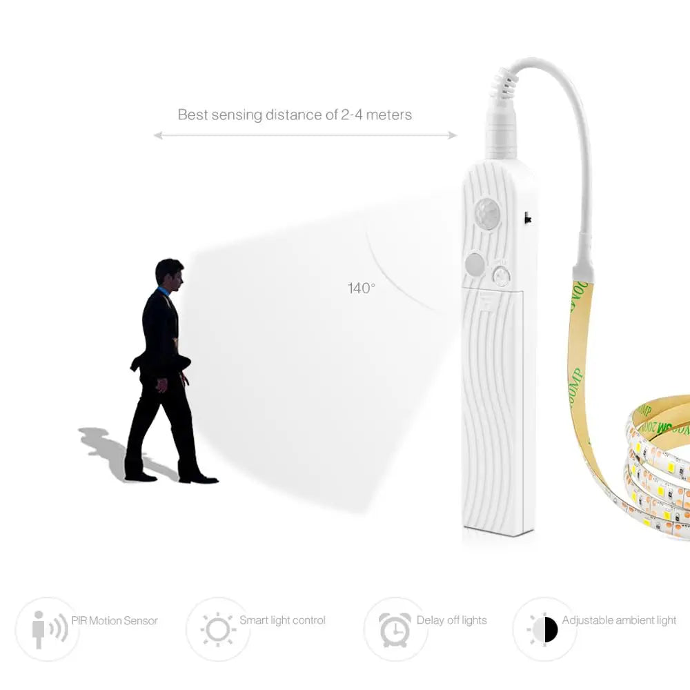 Wireless PIR Motion Sensor LED Strip Light for Cabinet under Bed Stairs Closet - Battery Powered Night Security Smart Lamp